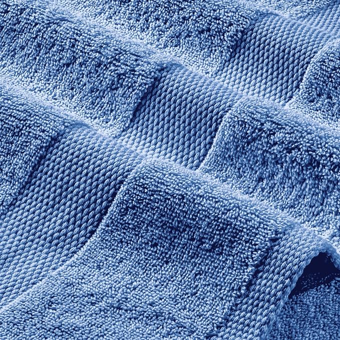 White Classic Light Blue Bath Towels 27x54 Inch, Cotton Towel Set for Bathroom, Hotel, Gym, Spa, Soft Extra Absorbent Quick Dry 4 Pack