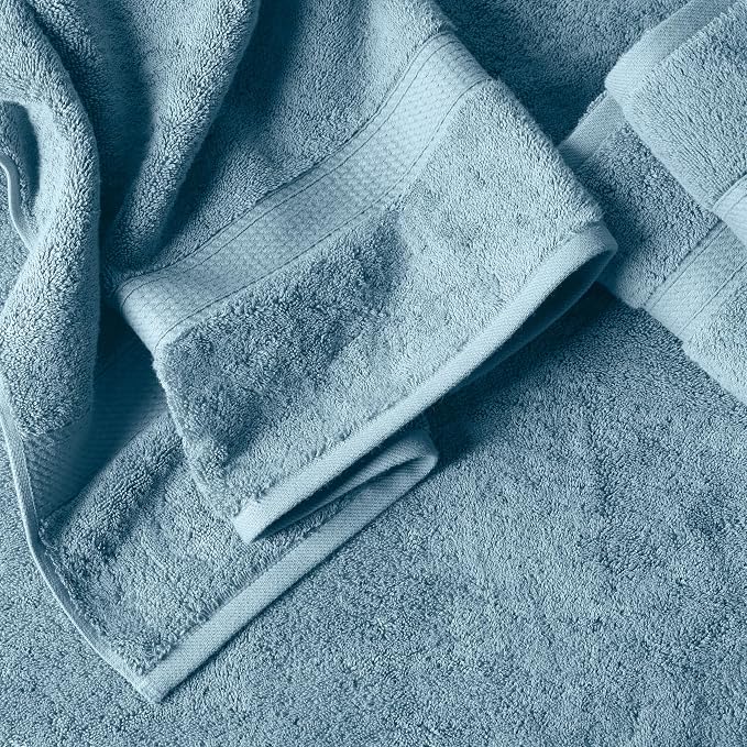 SUPERIOR Egyptian Cotton Ultra Plush & Absorbent, 12 Piece Set, Denim Blue | Heavyweight 12 Pc Egyptian Cotton Towel Set Includes 4 Bath Towels 4 Hand Towels 4 Washcloths Decorative Rope Border
