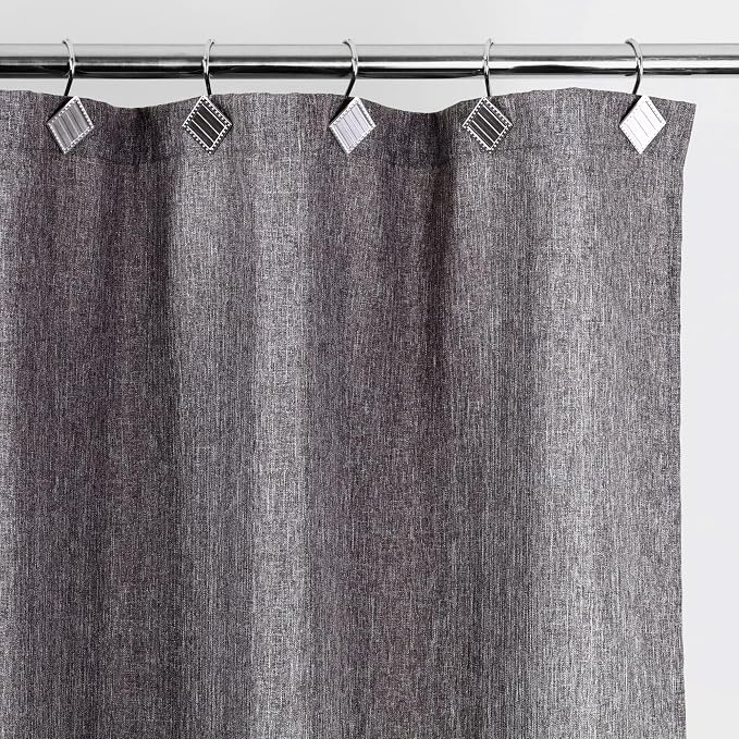 Brushed Nickel Shower Curtain Hooks: 12PCS Geometric Bathroom Curtain Ring | Elegant Silver Rust Proof Metal Diamond Shower Hooks, Stylish Decorative Curtain Rod Hangers for Modern Bathroom Decor