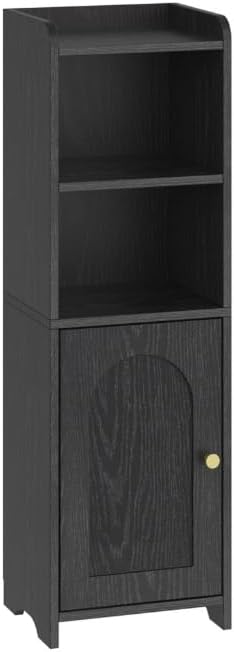 Hzuaneri Bathroom Storage Cabinet, Narrow Toilet Paper Cabinets with Doors | Small Corner Floor Cabinet with Doors and Adjustable Shelf, Bathroom Organizer for Small Spaces, Black BC39704X