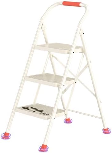 Foldable Step Ladder Folding Stool - 600Lbs Heavy Duty with Handrails for Home Adults Kitchen 3 Stepping Extension Tall - Indoor House Closet Stepstool Stair Ladders Extendable Stepladder