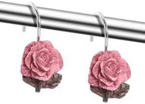 AGPTEK Rose Shower Curtain Hooks, 12 PCS | Anti Rust, Decorative Vintage Resin Rose, For Bathroom, Baby Room, Bedroom, Living Room