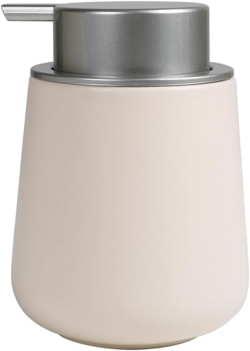 BosilunLife Ceramic Soap Dispenser - Dish Soap Dispenser for Bathroom 12Oz | Refillable Liquid Hand Wash Dispenser for Essential Oil, Lotion Soap, Beige & Grey