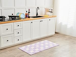 CozeCube Lavender Checkered Bath Mat 47"x24" Non Slip Washable Rug | For Bathroom Non Slip, Fluffy Absorbent Microfiber Bath Mats Machine Wash, Stylish Long Aesthetic Bathroom Rugs