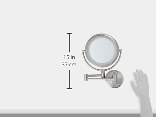 JERDON Hardwired Wall-Mount Makeup Mirror - 8X/1X - Nickel - HL88NLD | 8.5" Round Frame, 13.5" Wall Arm, LED Lighting, Direct Wire Installation
