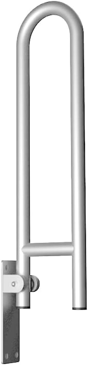 24 Inch Toilet Grab Bar Flip Up Aluminum Alloy Handicap Rails Grab Bars Toilet Rail Bathroom U Shaped and Wall Mount Safety for Seniors Elderly Disabled Pregnant Injured Patients-Metallic