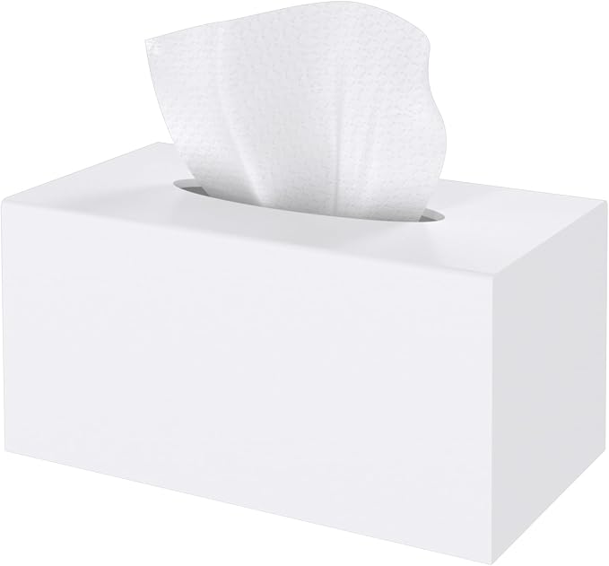 SILUT Matte White Rectangular Extra Large Acrylic Tissue Box Cover | Plus Size Tissue Box Holder for Bathroom, Home, Kitchen & Restaurant,Magnetic Bottom & Non-Slip Base, 9.85x5.1x5.28''