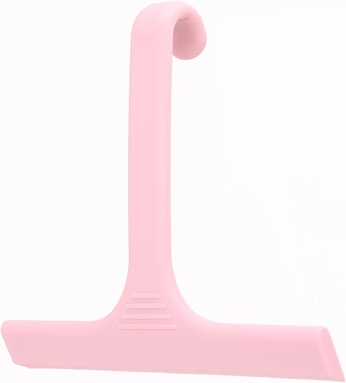 Silicone Shower Squeegee - All-in-One Design with Built-in Hook, 10 Inch Streak-Free Bathroom and car Cleaner for Glass Doors, Mirrors, Windows, Tiles Pink
