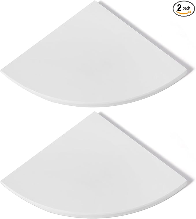 2 Pcs White Marble Corner Shower Shelf for Bathroom, 10'' Polished Marble Corner Shelves for Bath, Wall Mounted Stone Corner Shower Caddy, No Drilling Adhesive Shower Shelf