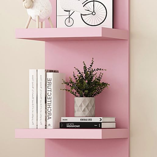 LitaEther Versatile 7 Tier Wall Shelf Unit,Pink Lack Wall Shelf,Display Floating Shelf with LED Remote Control Light