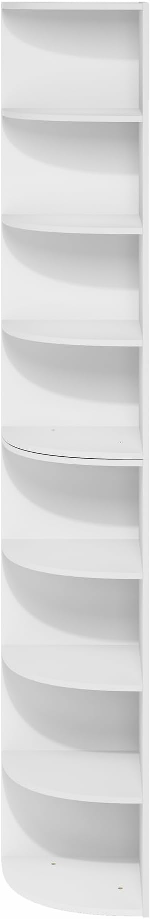 Furinno ECON Corner Shelf, 8-Tier Corner Book Shelf, Storage Shelves, Display Rack, Bookshelf, for Organization and Storage, Living Room, Home Office, White