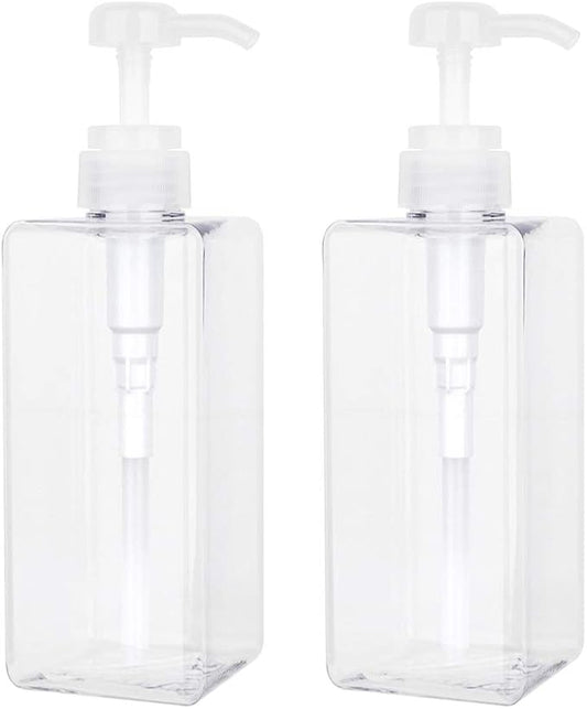 Plastic Pump Bottle Refillable Lotion Soap Dispenser 22oz Clear 2 Pack | Sturdy, BPA-Free, Leak Proof, Empty Liquid Container for Dish Hand Soap, Body Wash, Shampoo, Kitchen Bathroom Decor