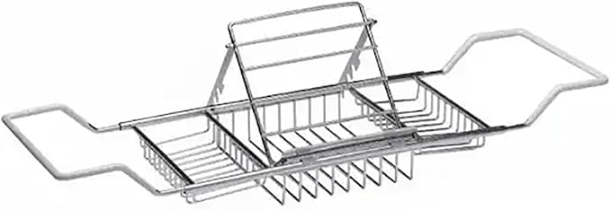 Bathtub Caddy Tray, Stainless Steel Extendable Bath Tub Tray Table in Brushed Gold Finish with Removable Book Holder Rack Holder, Expandable Bath Tub Shelf for Reading, for Home Bathroom
