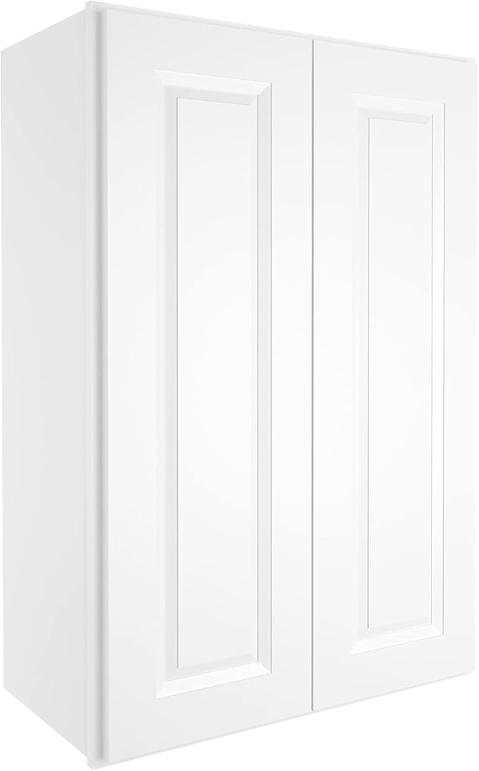 ROOMTEC Wood Wall-Mounted Cabinet,Bathroom Medicine Cabinet with Adjustable Shelves and 2 Soft-Close Doors,Laundry Storage Cabinet for Bathroom,Kitchen,Living Room 12" D*24" W*36" H,Traditional White