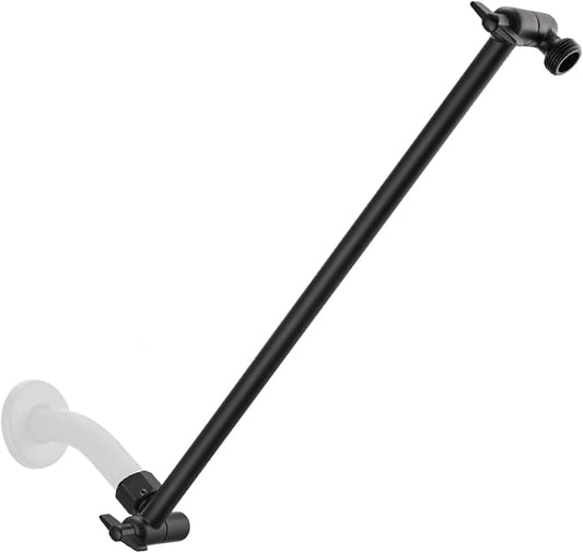 15 Inch Extra Long Adjustable Shower Head Extension Arm With Locking Set Screw, Singing Rain 304 Stainless Steel Angle Height Adjustable, Easy Install, G1/2 Universal Connector Compatible (Matt Black)