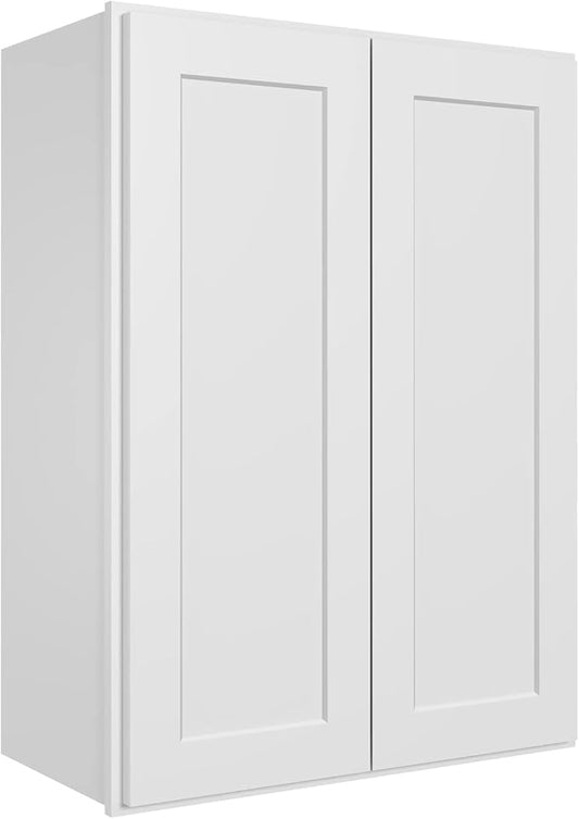 ROOMTEC Wood Wall-Mounted Cabinet,Bathroom Medicine Cabinet with Adjustable Shelves and 2 Soft-Close Doors,Laundry Storage Cabinet for Bathroom,Kitchen,Living Room 12" D*27" W*36" H,Shaker White