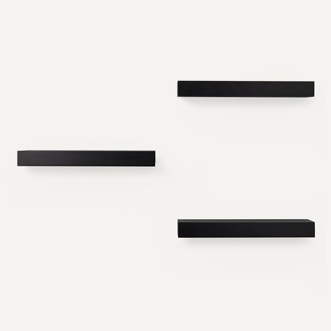 Amazon Basics Wood Floating Wall Shelves, 3-Pack, Black, 15.8" x 5" x 1.8"