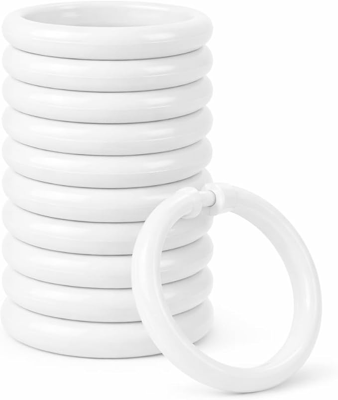 12 Piece Plastic Basic Locking Round Hook Easy Gliding Shower Curtain Rings Fits All Standard Size Shower Rods (White)