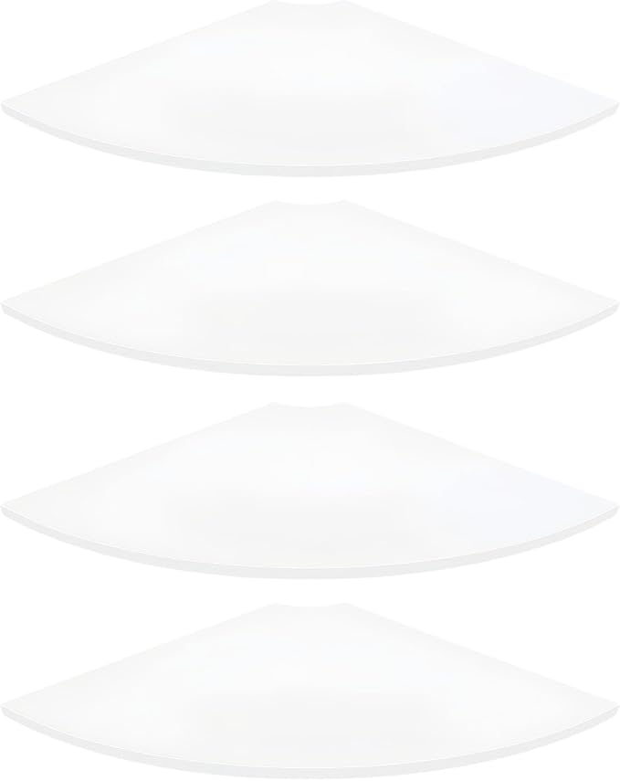 JJL Corner Shelf, 12-Inch Sector Wall Shelf, Set of 4 Wooden Hanging Corner Shelves with Wire Hole for Bedroom Corner Decoration, White