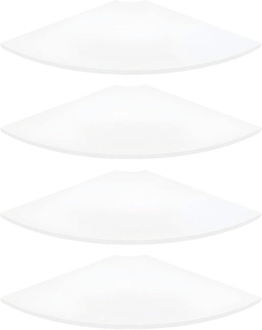 JJL Corner Shelf, 12-Inch Sector Wall Shelf, Set of 4 Wooden Hanging Corner Shelves with Wire Hole for Bedroom Corner Decoration, White
