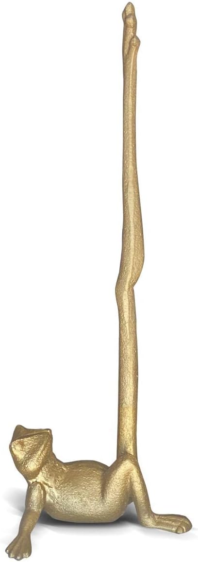 Gold Paper Towel Holder, Metal Toilet or Kitchen Paper Holder for Floor or Countertop, Gold Frog | 18.6 inch tall gold cast iron hand towel holder for kitchen countertop or bathroom with weighted base, no assembly