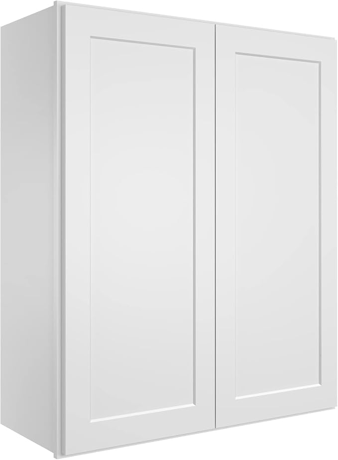 ROOMTEC Wood Wall-Mounted Cabinet,Bathroom Medicine Cabinet with Adjustable Shelves and 2 Soft-Close Doors,Laundry Storage Cabinet for Bathroom,Kitchen,Living Room 12" D*30" W*42" H,Shaker White