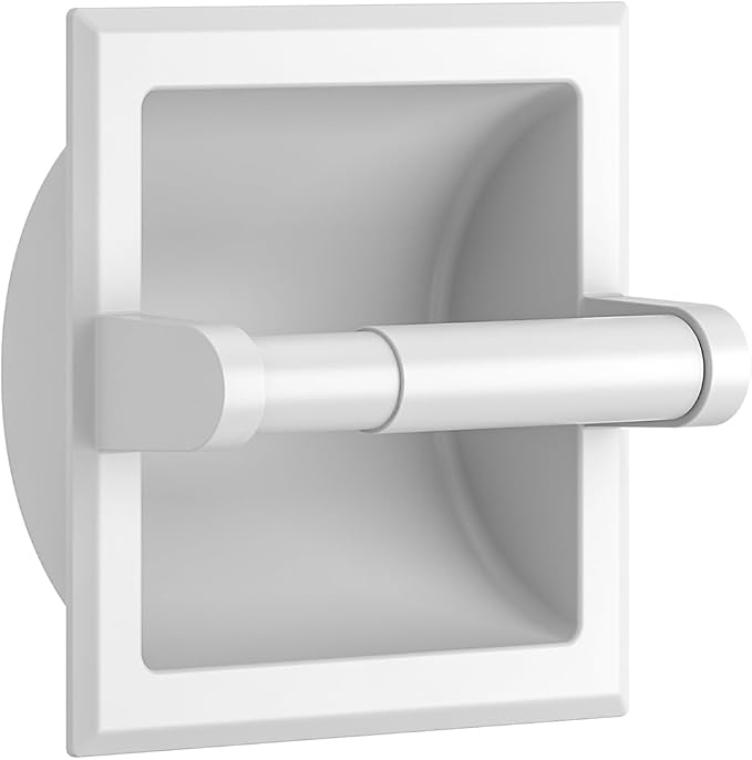 FORIOUS Recessed Toilet Paper Holder for Mega Rolls, White | Stainless Steel Tissue Roll Holder Wall Mount for Bathroom Space-Saving Design, in Wall Toilet Paper Dispenser Insert