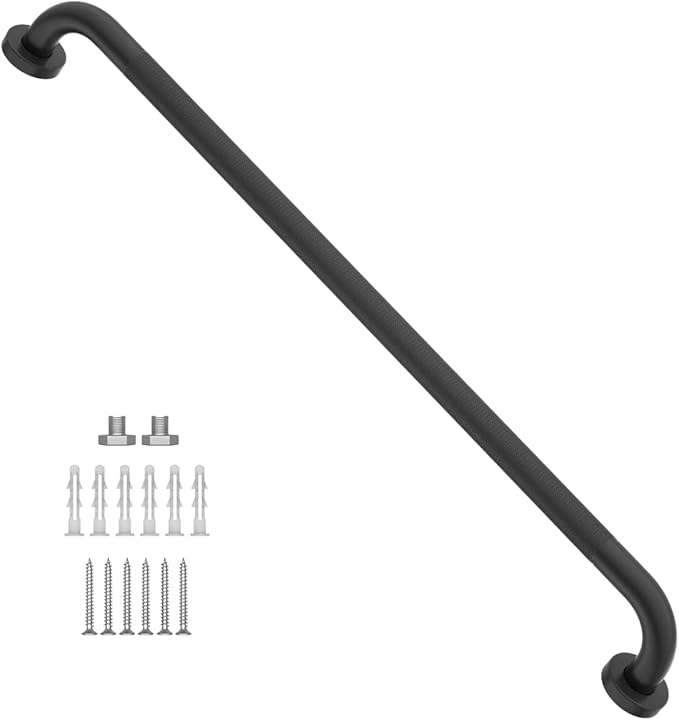 32 Inch Anti Slip Shower Grab Bars Oil Rubbed Black, Munzong Bathroom Bar | 1.25" Diameter Knurled Bathroom Balance Bar Safety Hand Rail Support Handicap Elderly Senior Assist Bath Handle