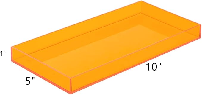 ROYALITA Acrylic Tray for Countertop, Guest Towel Holder Tray for Bathroom | Vanity Trays for Napkin Perfume Jewelry Makeup, Bathroom Tray for Soap Dispenser, Aromatherapy, Cup & Candle, Orange