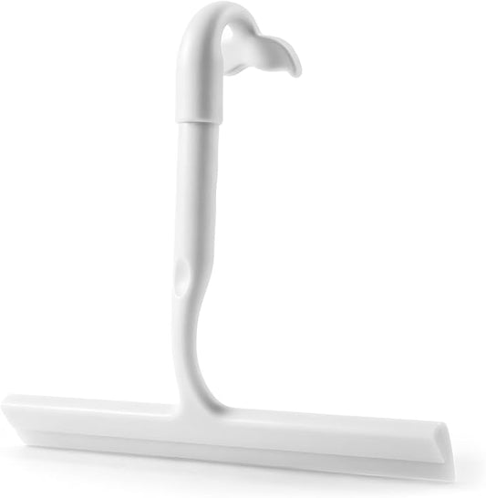 Shower Squeegee for Glass Doors, 10-Inch Silicone, Fishtail Type Hook,White | One-piece Silicone, Fishtail Hook, Non-slip Grip and Quiet Glide for Shower Glass, Tile, Mirrors, Windows and Car Glass