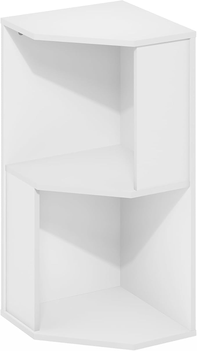 Furinno ECON Corner Shelf, 2-Tier Corner Book Shelf, Standing Storage Shelves, Cube Display Rack, Bookshelf, for Organization and Storage, Living Room, Home Office, White