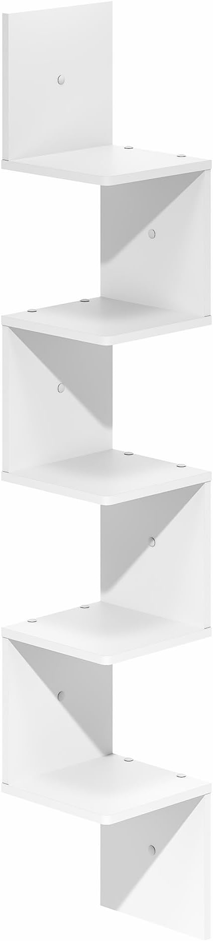 Furinno Rossi Corner Floating Shelves for Wall, 5-Tier Corner Square Wall Shelf, S-Shape Radial Floating Book Shelf, Easy Assembly, for Bathroom, Bedroom, Living Room, White
