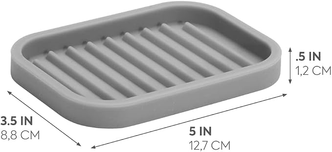 iDesign Silicone Soap Dish, Gray, Rectangular, 5" x 3.5" x 5" | Soap Saver, Kitchen Sponge Holder, The Lineo Collection