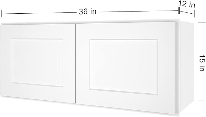 ROOMTEC Wood Wall-Mounted Cabinet,Bathroom Medicine Cabinet with 2 Soft-Close Doors,Laundry Storage Cabinet for Bathroom,Kitchen,Living Room 12" D*36" W*15" H,Shaker White
