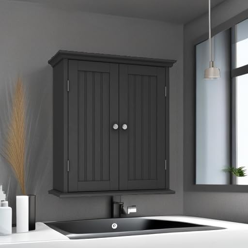 ChooChoo Bathroom Wall Cabinet with 2 Doors, Over The Toilet | 8.8"D x 21.1"W x 24"H, Medicine Cabinet, Adjustable Shelves, Cupboard, Black