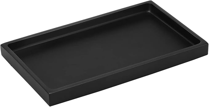 Emibele Bathroom Vanity Tray Countertop, 10" Rectangular Marble Resin Tray | Dresser Kitchen Sink Tray, for Jewelry Cosmetic Perfume Soap Candle, Lightweight Waterproof Tray, Medium, Matte Black