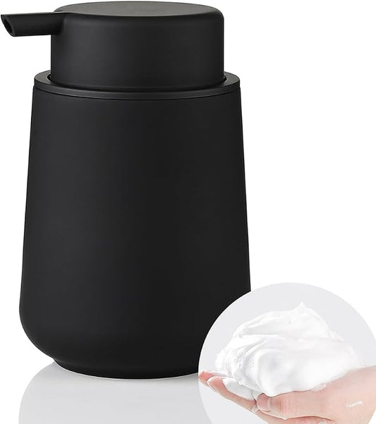 YAUKPH Matte Black Foaming Hand Soap Dispenser Plastic | 11 oz - Modern Minimalist Style for Bathroom & Kitchen Countertop Refillable