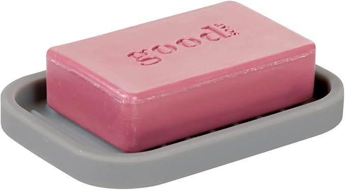 iDesign Silicone Soap Dish, Gray, Rectangular, 5" x 3.5" x 5" | Soap Saver, Kitchen Sponge Holder, The Lineo Collection