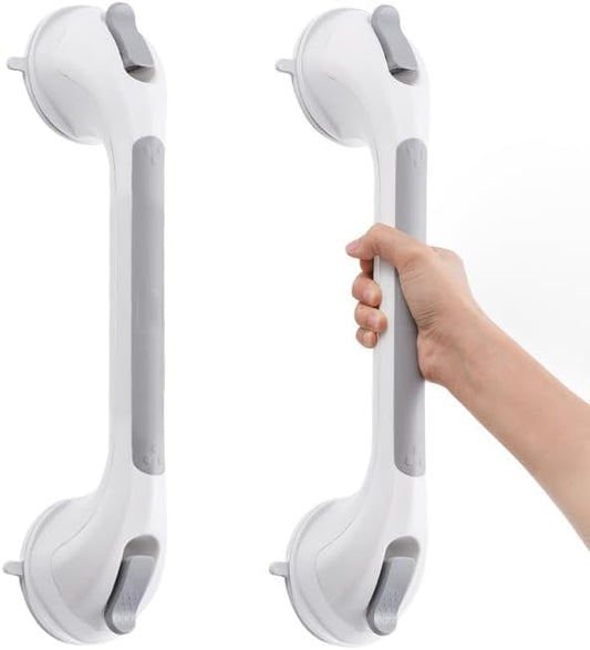 Shower Handle 2 Pack, 17 Inch Grab Bars for Bathtubs and Showers, Strong Suction Cup Safety Handrails for Seniors, Elderly, Injury Recovery, No Drilling Waterproof Bathroom Grip, Grey