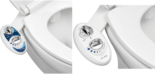 LUXE Bidet NEO 120 2-Pack Non-Electric Bidet Attachments, White & Blue | Non-Electric, Single Nozzle, Self-Cleaning, Adjustable Water Pressure, Rear Wash