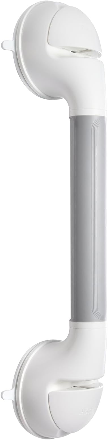 Suction Grab Bar 1 Pack, 16.9 Inch Shower Grab Bars for Seniors, No Drill Removable Bathroom Safety Handles for Bathtubs and Showers, Grey White
