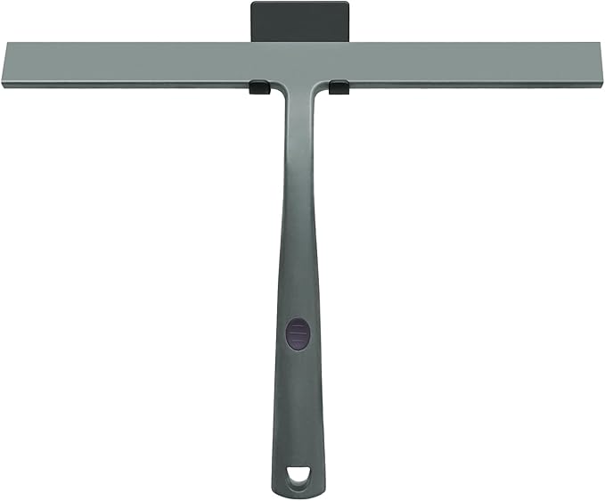 14 Inch Silicone Shower Squeegee for Glass Doors with Hook - Streak-Free Window Cleaner for Bathroom, Mirror, Tile & Car, No Scratch Squeegee with Metal Core (Gray