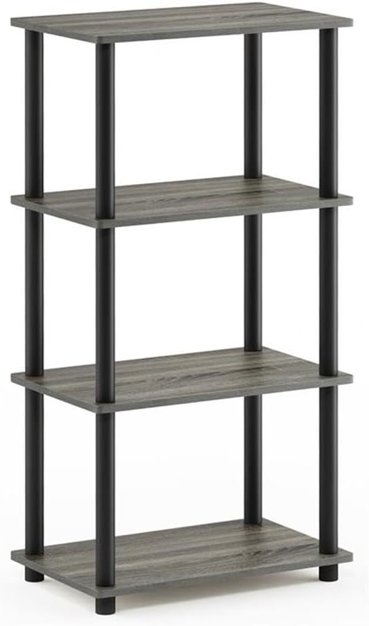 Furinno Turn-N-Tube No Tool 4-Tier Storage Shelf, Narrow, French Oak Grey/Black