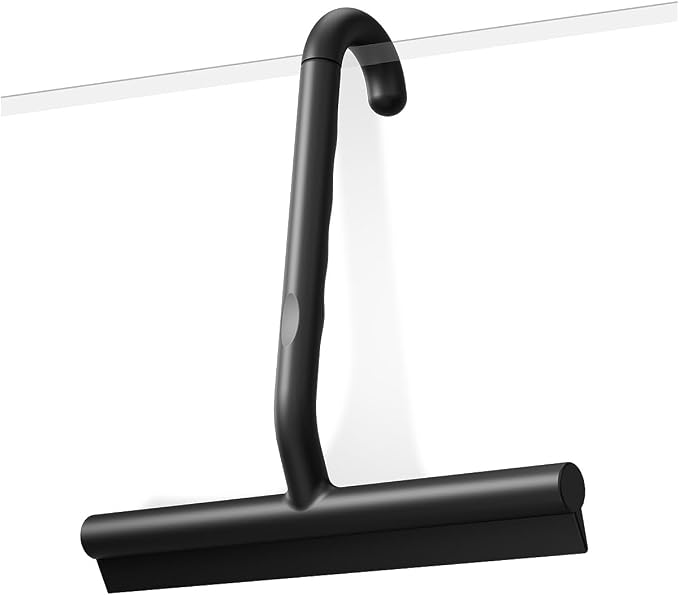 Silicone Shower Squeegee with Hook,Dual-Sided Design with Scraper & Scrub Surface, Shower Squeegee for Glass Doors (Classic Black)