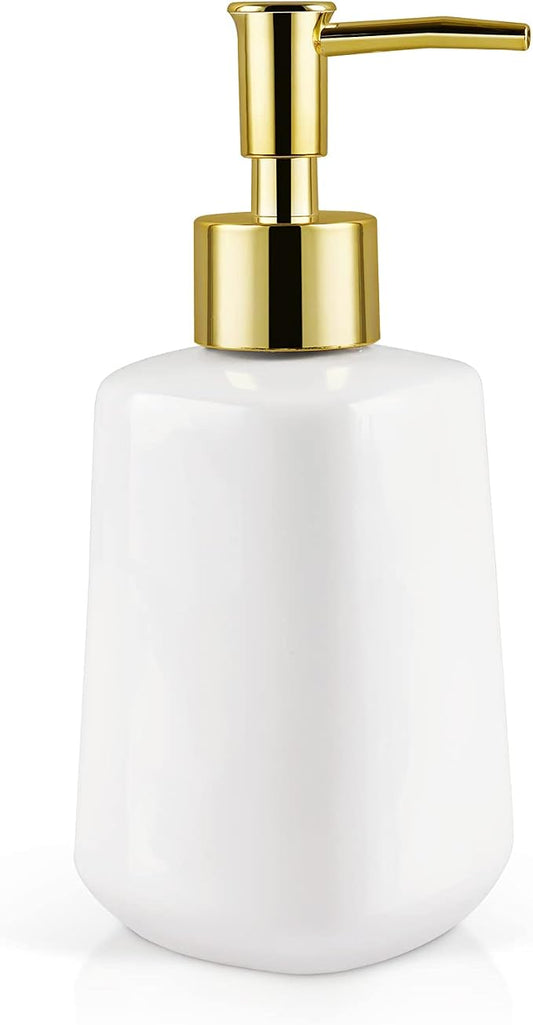 14OZ Dish Soap Dispenser, Hand Soap Dispenser Ceramic Bottle (Bright White) | Pump Dispenser Bottle, Refillable Liquid, Dish Soap, Hand Soap, Essential Oil & Lotion, Great for Kitchen & Bathroom