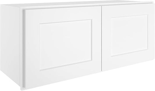ROOMTEC Wood Wall-Mounted Cabinet,Bathroom Medicine Cabinet with 2 Soft-Close Doors,Laundry Storage Cabinet for Bathroom,Kitchen,Living Room 12" D*36" W*15" H,Shaker White