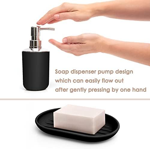 Moss & Stone 6-Piece Black Bathroom Accessories Set, Soap Dispenser | Modern Plastic Bathroom Set with Toothbrush Holder, Soap Dish, Cup & Trash Can for Countertop Organization and Bathroom Decor