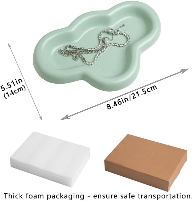 Lynagert Cloud Trinket Dish, Chubby Jewelry Tray, Ceramic Jewelry Ring Trinket Dish for Rings Earrings Necklace Organizer, Mother's Day Thanksgiving Christmas Birthday Bridesmaid Gifts (T-Green)