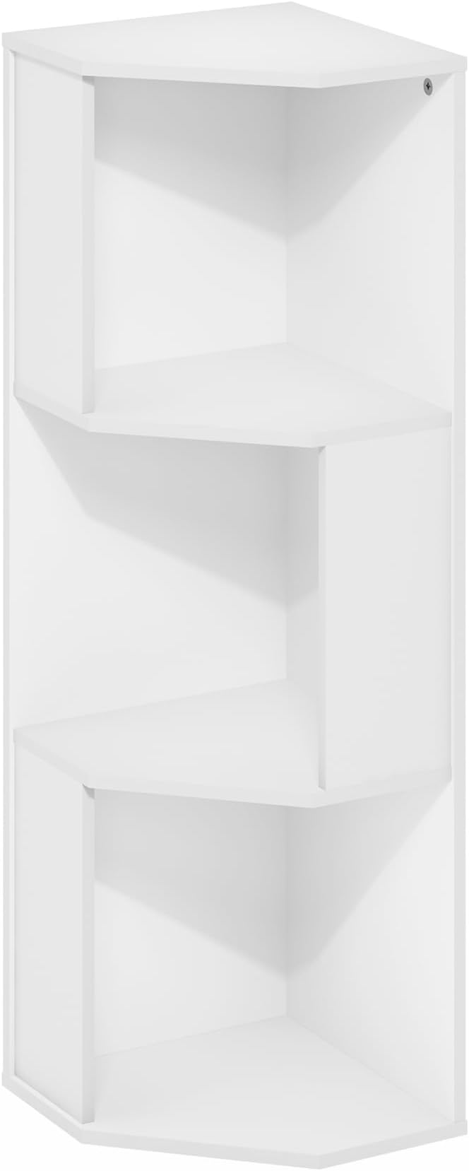 Furinno ECON Corner Shelf, 3-Tier Corner Book Shelf, Standing Storage Shelves, Cube Display Rack, Bookshelf, for Organization and Storage, Living Room, Home Office, White