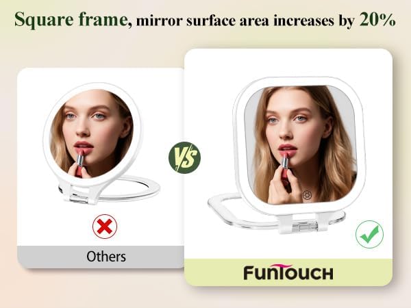 FUNTOUCH Rechargeable 7" Travel Makeup Mirror 30X Magnification,White | Double Sided Magnifying Mirror with Tweezers/Hook/Bag, 3 Color Lights & Adjustable Brightness, 300°Rotation , Gift for Women